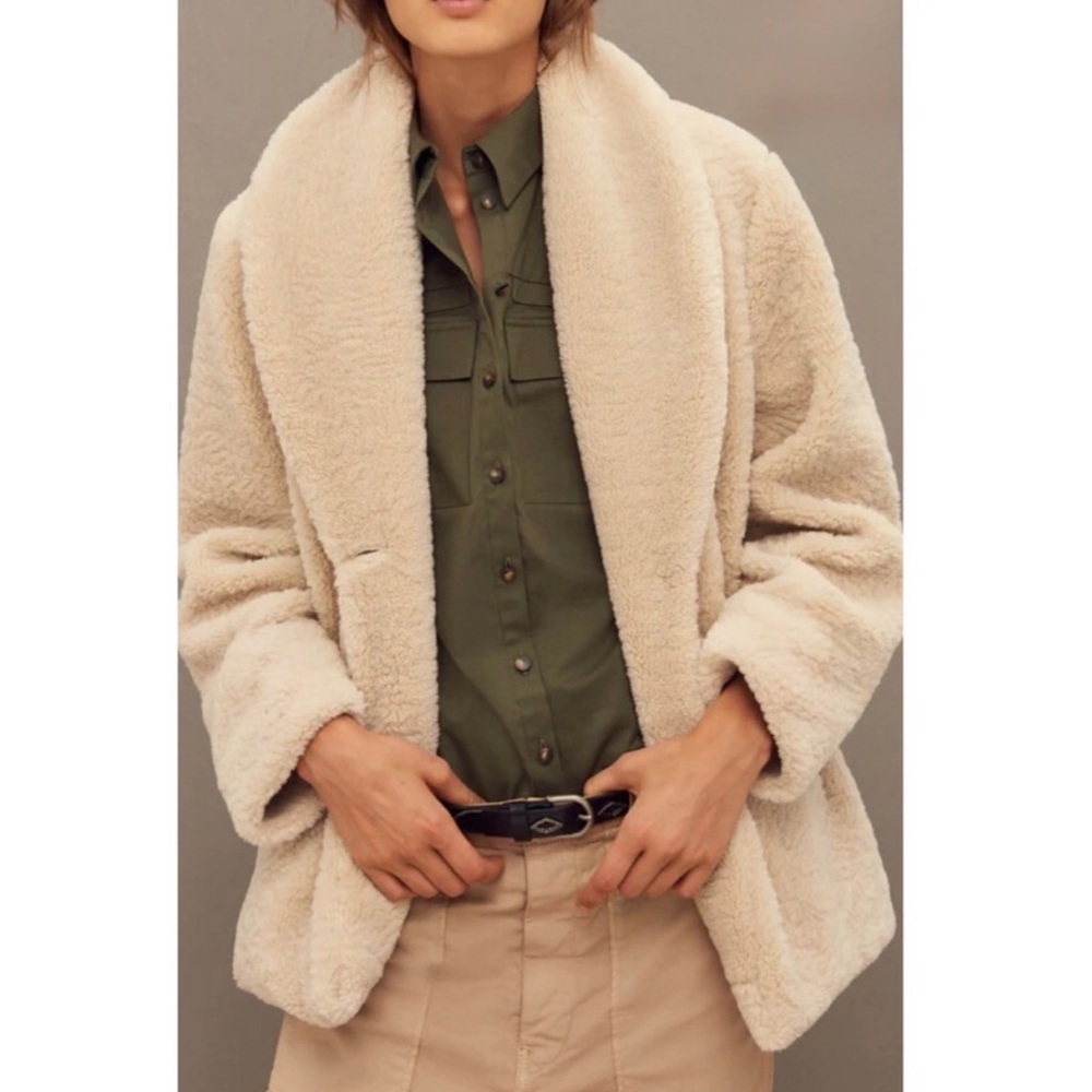 BA&SH | Welli Faux Shearling Coat in Ecru, Size 1/Small